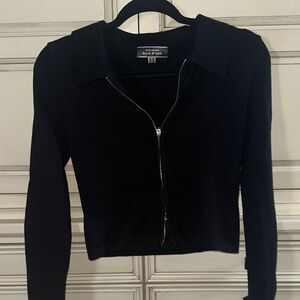Blue Blush Black Long Sleeve Zip-Up Top